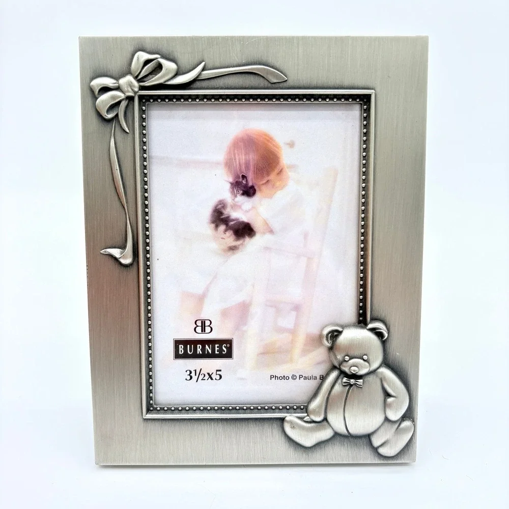 Silver Teddy Bear Baby Picture Frame Nursery Decor Baby Shower Gift 3.5x5